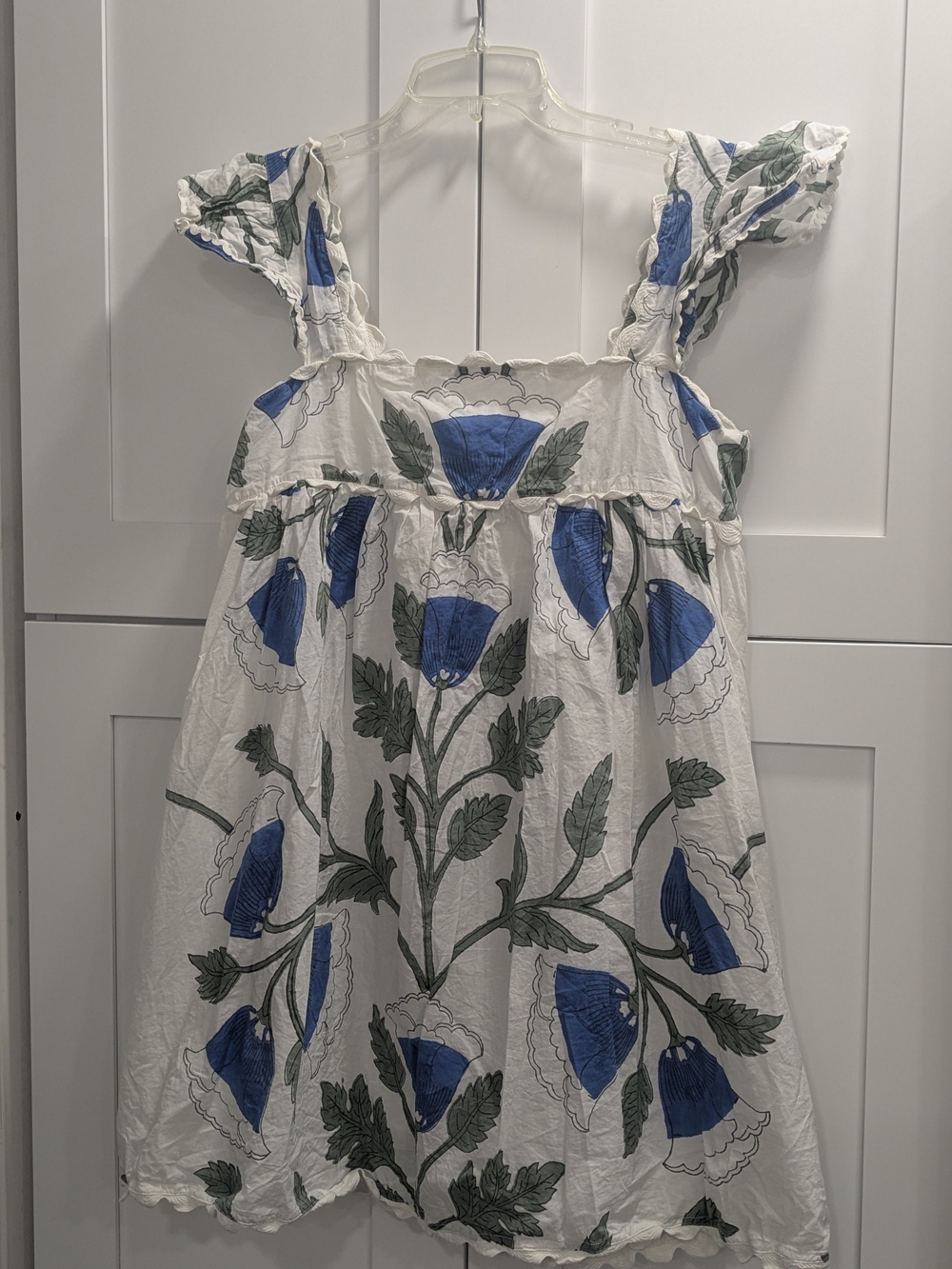 Girls White Floral Sundress with Blue Flower Print